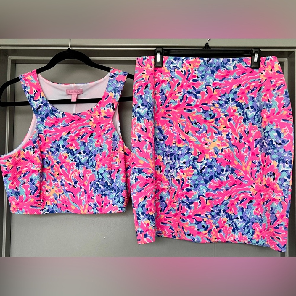 Lilly Pulitzer Mallika Crop and Skirt Set Coco Coral Crab - Large - NWT